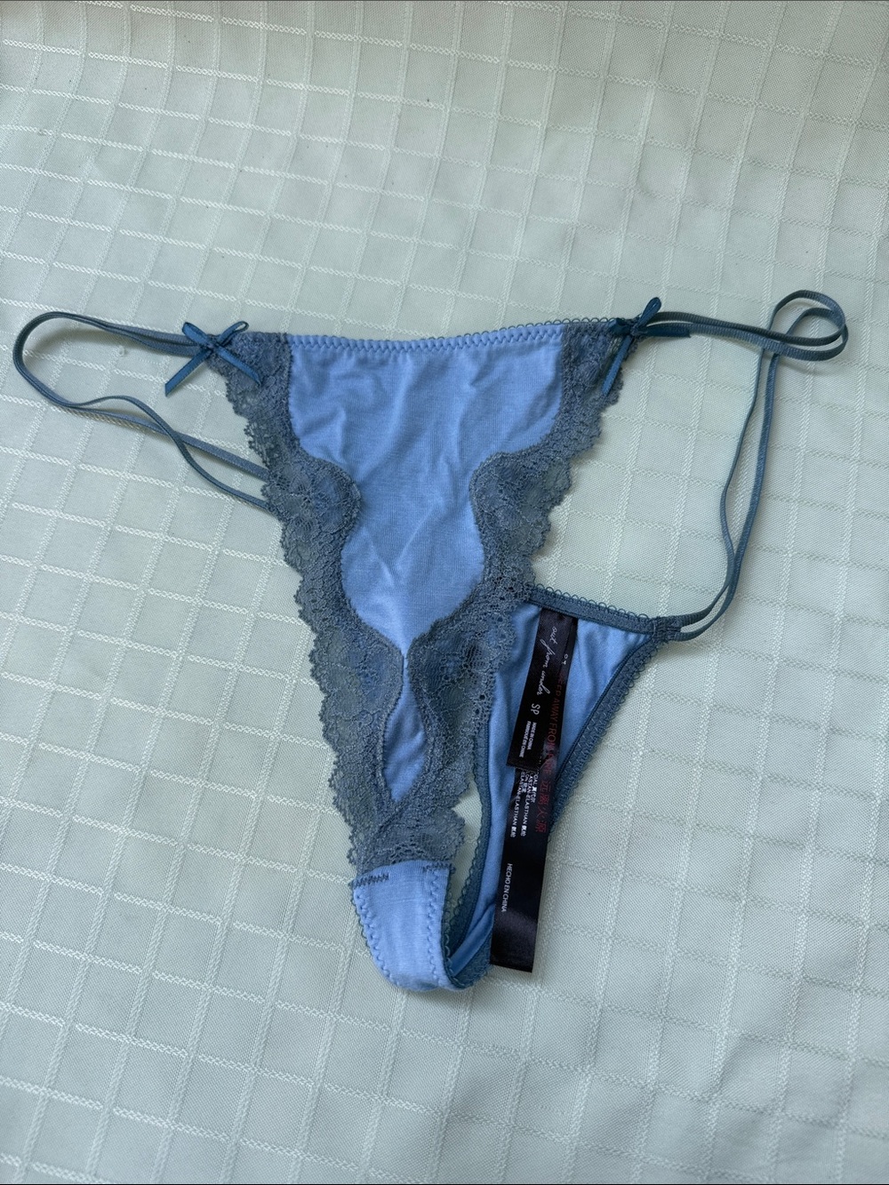 New Urban Outfitters Lace Trim Side-Tie Thong Panty - Blue